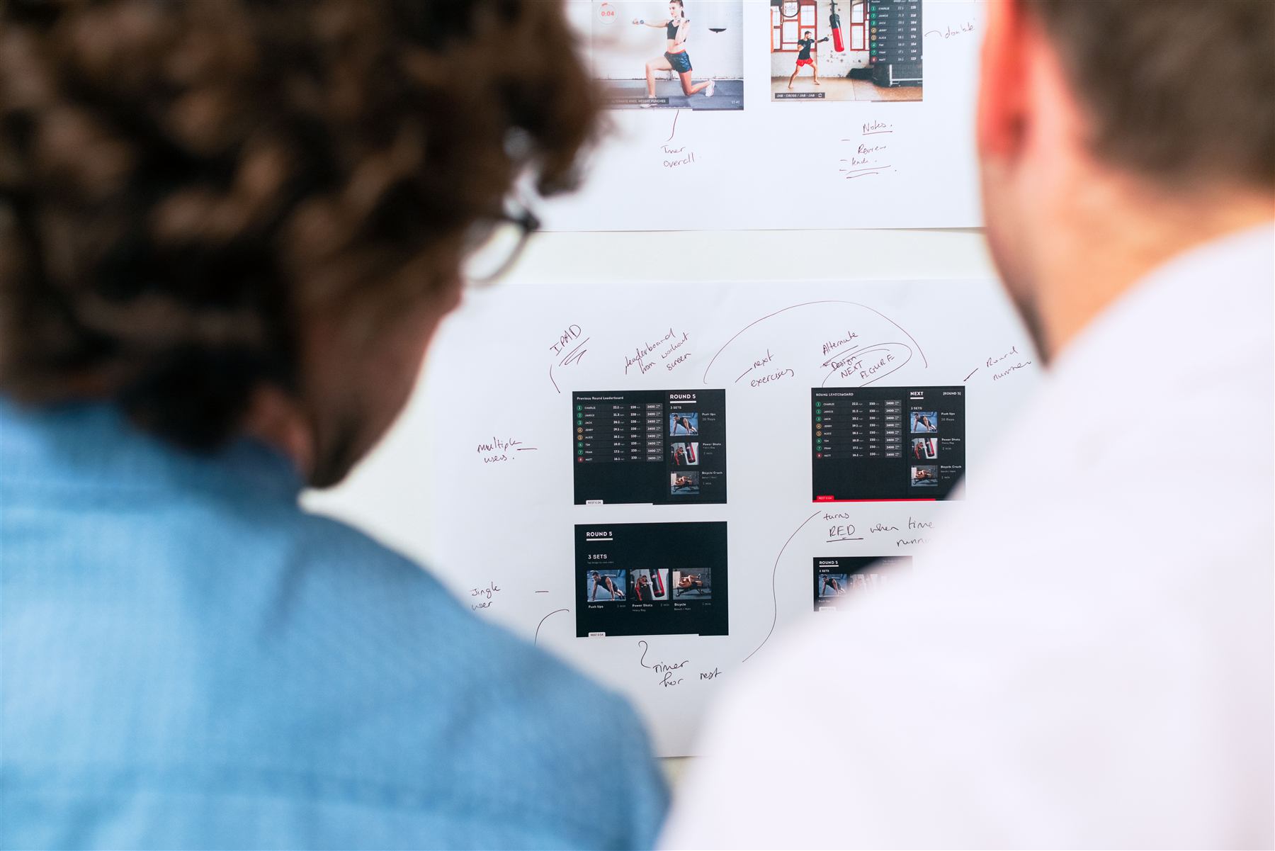 Engineers planning system architecture on a whiteboard